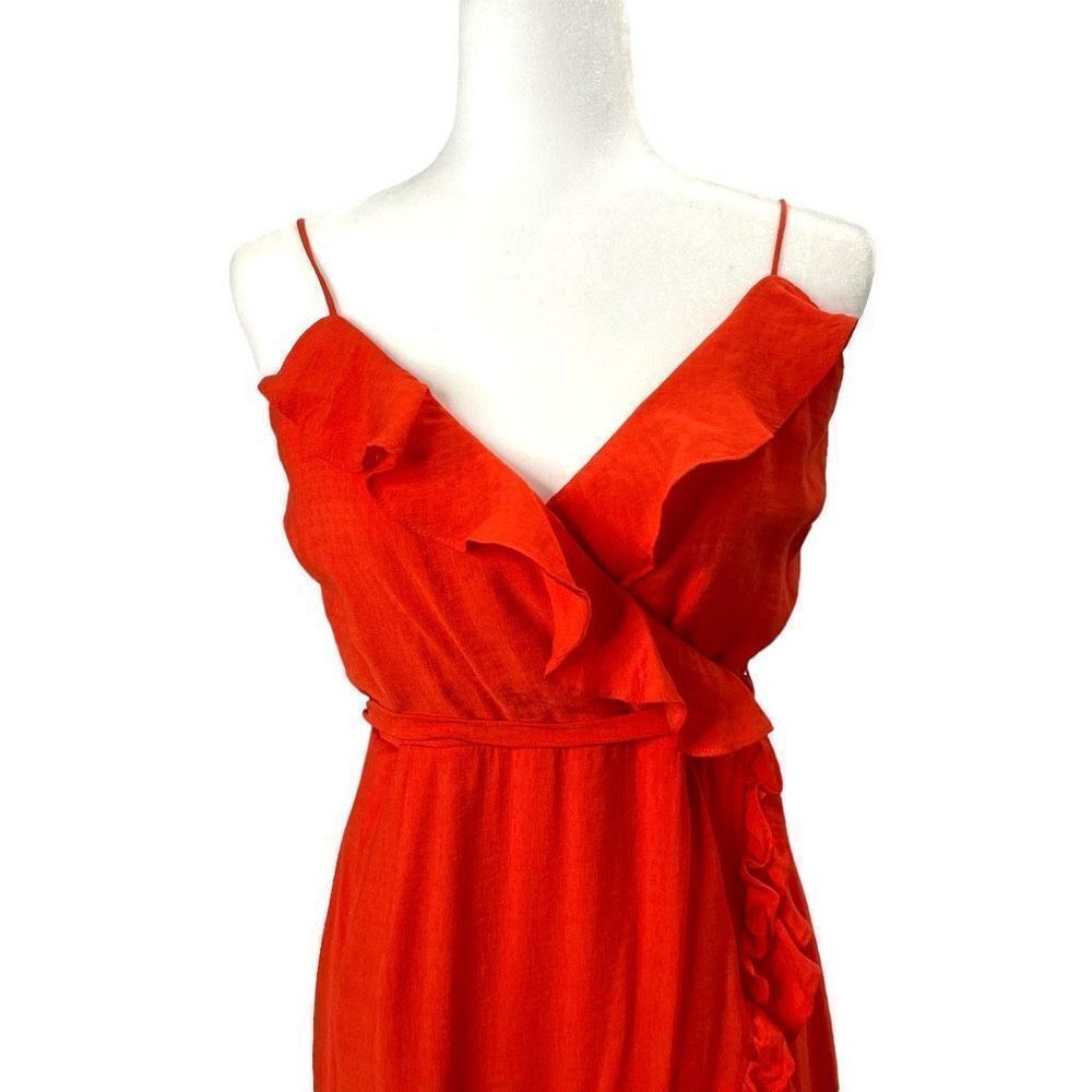 Bardot Zoe Wrap ruffle midi Dress In Flame Red‎ Size L - Picture 4 of 9